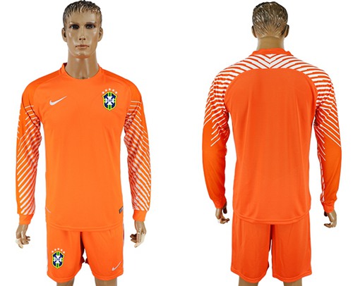 Brazil Blank Orange Goalkeeper Long Sleeves Soccer Country Jersey - Click Image to Close